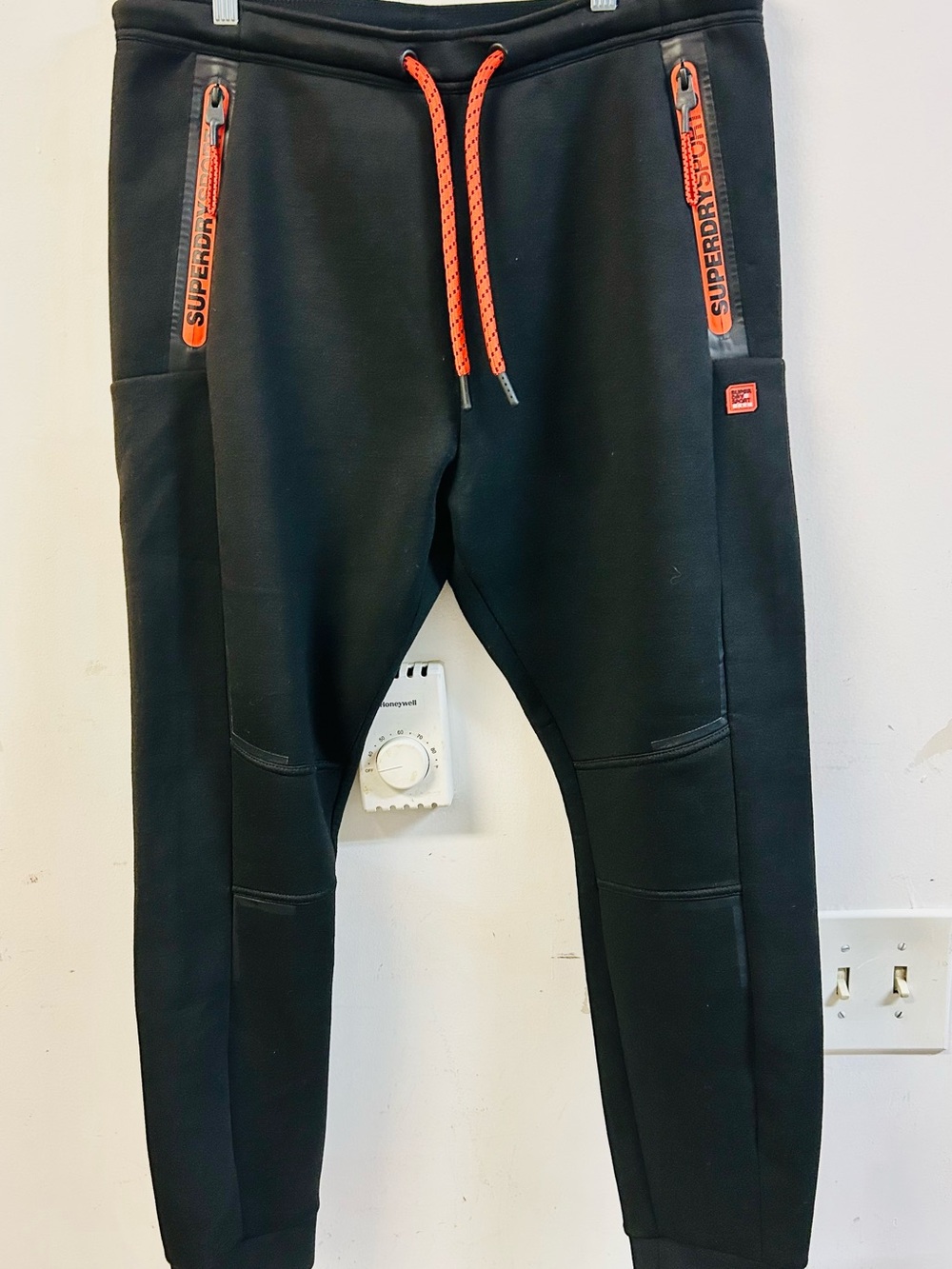 Superdry Black Joggers with Orange Drawcords and Zip Trim